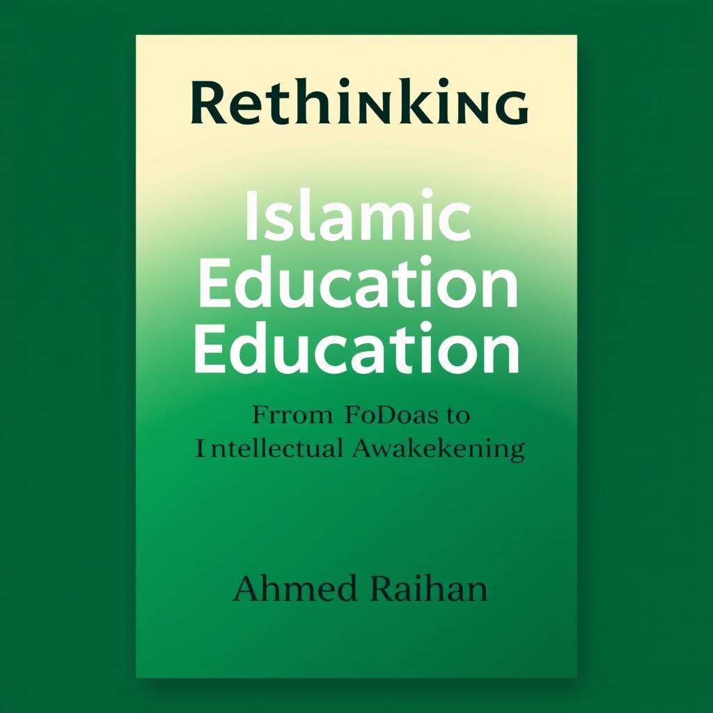 A modern book cover design for 'Rethinking Islamic Education: From Dogma to Intellectual Awakening' authored by Ahmad Raihan, formatted for A4 paper size