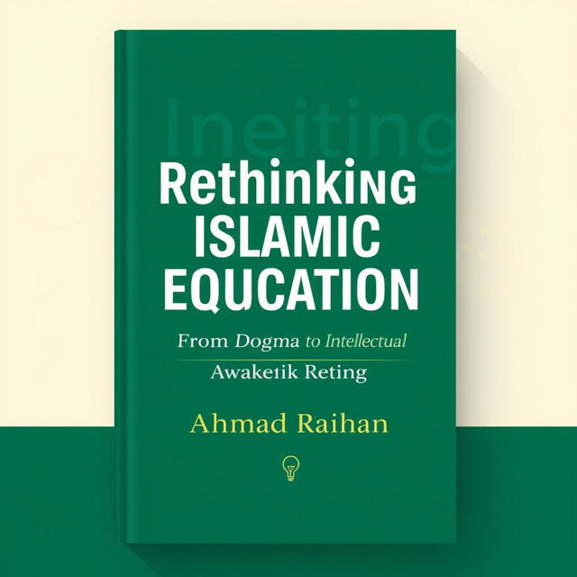 A modern book cover design for 'Rethinking Islamic Education: From Dogma to Intellectual Awakening' authored by Ahmad Raihan, formatted for A4 paper size