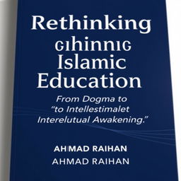 A modern book cover design for 'Rethinking Islamic Education: From Dogma to Intellectual Awakening' authored by AHMAD RAIHAN, formatted for A4 paper size
