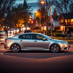 A sleek 2011 Saab 9-3 EV sedan parked on a modern city street, its metallic silver body gleaming under the soft glow of streetlights