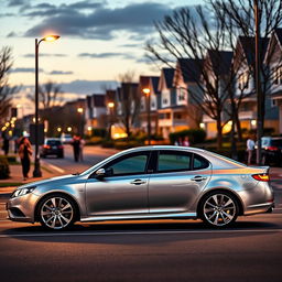 A sleek 2011 Saab 9-3 EV sedan parked on a modern city street, its metallic silver body gleaming under the soft glow of streetlights