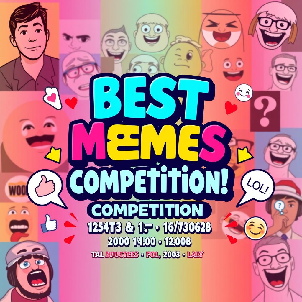 A vibrant and colorful poster design for a 'Best Memes Competition'