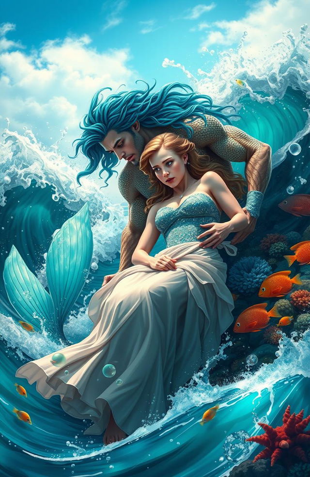 A dramatic scene depicting a merman rescuing a duchess from the ocean