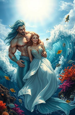 A dramatic scene depicting a merman rescuing a duchess from the ocean