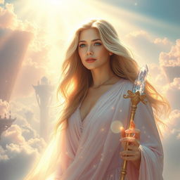 An ethereal depiction of a goddess inspired by Jodie Foster, radiating beauty and grace