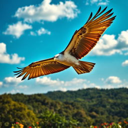 A visually stunning representation of a majestic bird in flight, its wings spread wide in an impressive display of envergadura