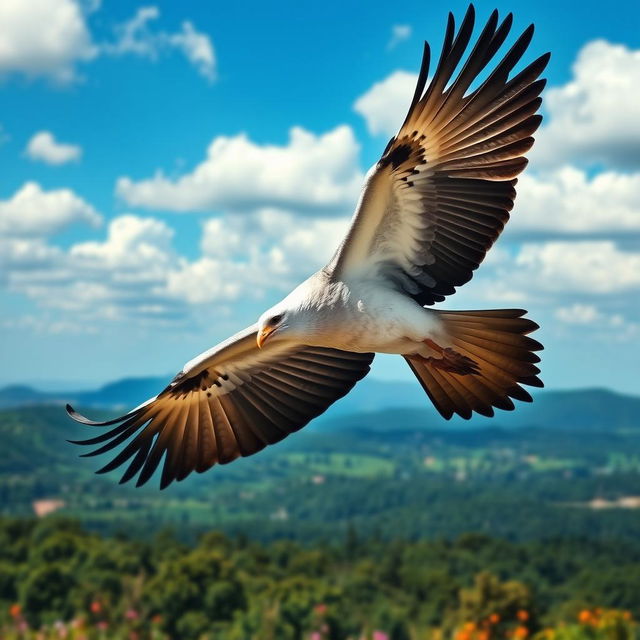 A visually stunning representation of a majestic bird in flight, its wings spread wide in an impressive display of envergadura