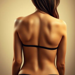 An aesthetically appealing portrait of an adult woman's body viewed from the back, prominently featuring her wearing a black mini G-string