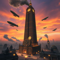 A breathtaking gaspunk depiction of the tallest building ever created, soaring high into the sky with intricate steampunk details