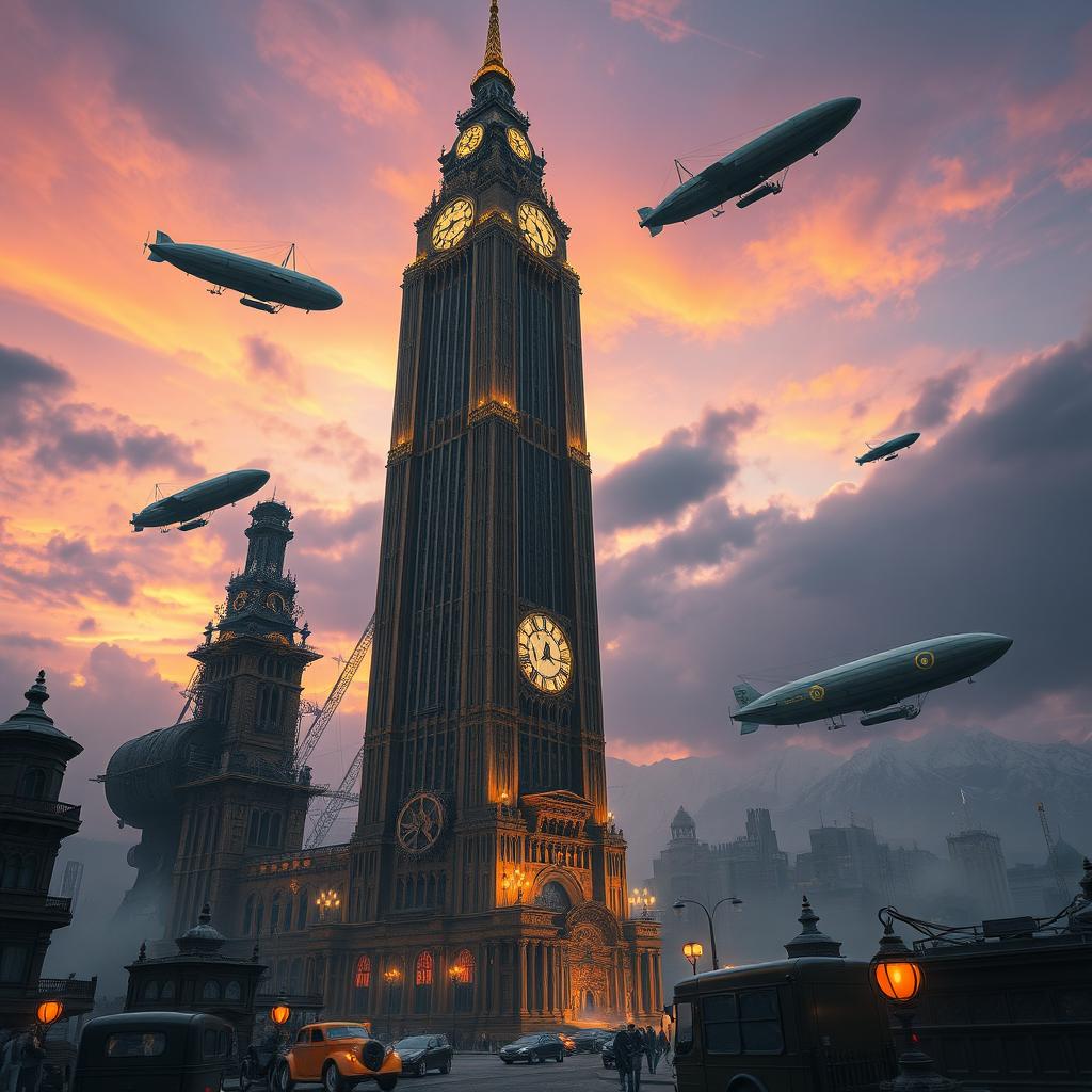 A breathtaking gaspunk depiction of the tallest building ever created, soaring high into the sky with intricate steampunk details