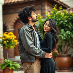 A romantic scene set in Rasht, Iran, featuring a boy with medium curly black hair, no beard, and cream-colored skin