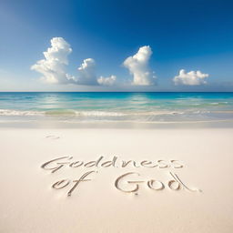 A tranquil beach scene featuring fine white sand stretching under gentle sunlight