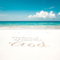 A serene beach scene with fine white sand stretching under gentle sunlight