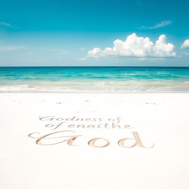 A serene beach scene with fine white sand stretching under gentle sunlight