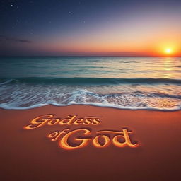 A tranquil tropical ocean at twilight, featuring gentle waves lapping against soft golden sand