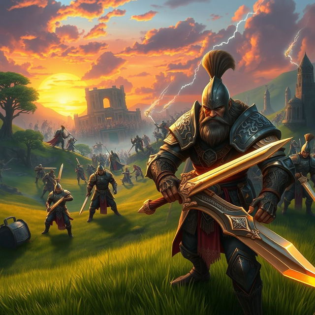 An epic fantasy battle scene inspired by the game 'Honor of Kings', showcasing a diverse group of heroic warriors in ornate, detailed armor emblazoned with mythical symbols