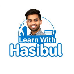 A sleek and modern logo for a YouTube channel titled 'Learn With Hasibul', featuring an edited version of the user's photo