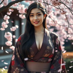 A captivatingly beautiful woman with very large, round breasts, radiating confidence and elegance
