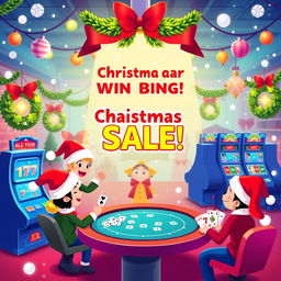 A vibrant digital illustration of an online casino's Christmas sale event