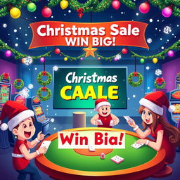 A vibrant digital illustration of an online casino's Christmas sale event