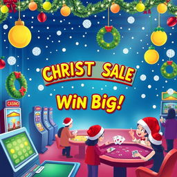 A vibrant digital illustration of an online casino's Christmas sale event