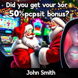 A whimsical scene of Santa Claus playing casino games at a festive online casino platform