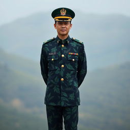 A full-length portrait of a military officer standing confidently
