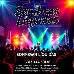 A vibrant promotional image for a concert featuring the band 'Sombras Líquidas'