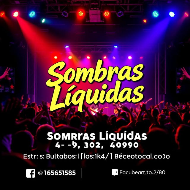 A vibrant promotional image for a concert featuring the band 'Sombras Líquidas'