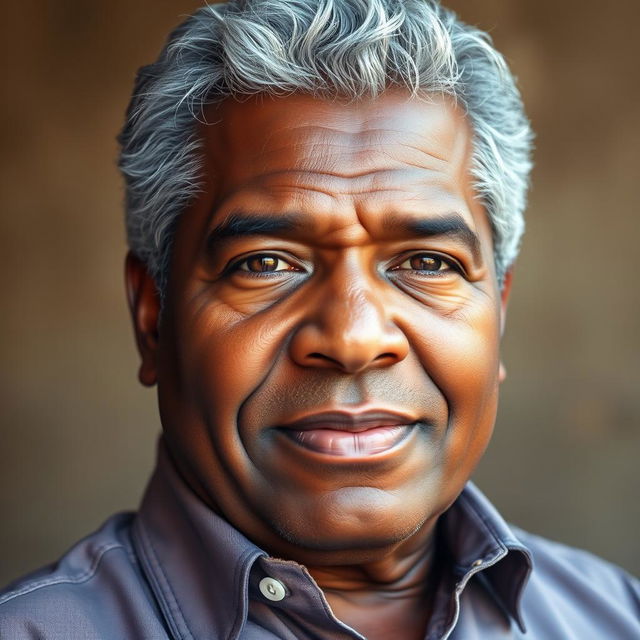 A portrait of a 50-year-old stocky black man with gray hair, showcasing his confident expression and wise demeanor