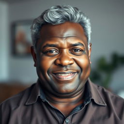 A portrait of a 50-year-old black man with a stocky build, showcasing his gray hair