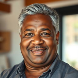 A portrait of a 50-year-old black man with a stocky build, showcasing his gray hair