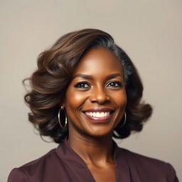 A portrait of a 50-year-old black woman, radiating elegance and confidence