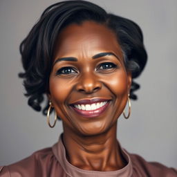 A portrait of a 50-year-old black woman, radiating elegance and confidence