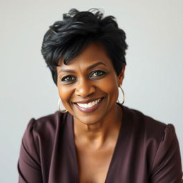 A portrait of a 55-year-old black woman, exuding confidence and grace