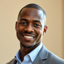 A portrait of a 48-year-old handsome black man who is clean-shaven