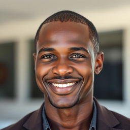 A portrait of a 48-year-old handsome black man who is clean-shaven