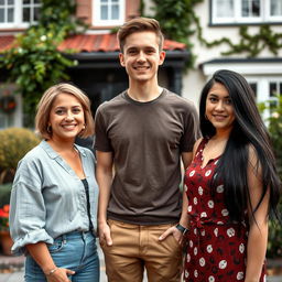 Three women standing in front of a 20-year-old young man, creating a lively and engaging scene