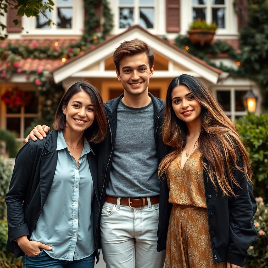 Three women standing in front of a 20-year-old young man, creating a lively and engaging scene