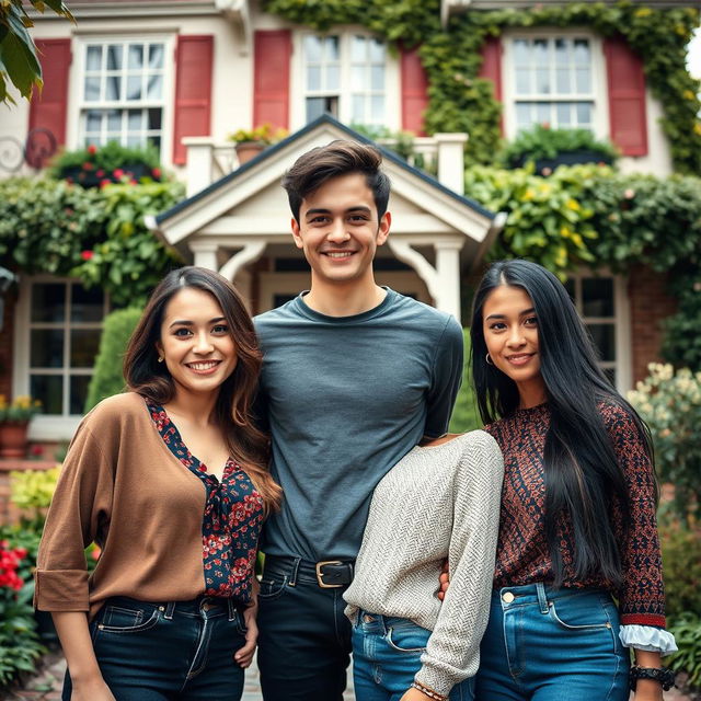 Three women standing in front of a 20-year-old young man, creating a lively and engaging scene