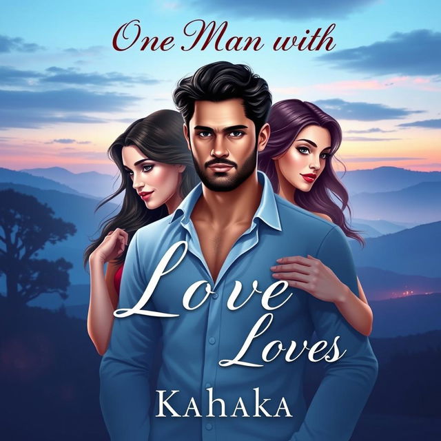 A captivating e-book cover for a story by Kathaka, illustrating the theme of one man with three loves