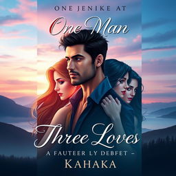 A captivating e-book cover for a story by Kathaka, illustrating the theme of one man with three loves