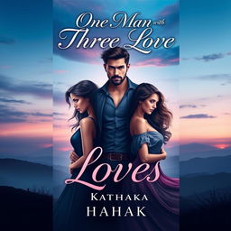 A captivating e-book cover for a story by Kathaka, illustrating the theme of one man with three loves