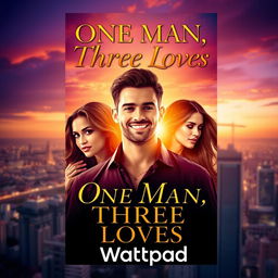 An artistic e-book cover for a Wattpad story illustrating the theme of one man with three loves