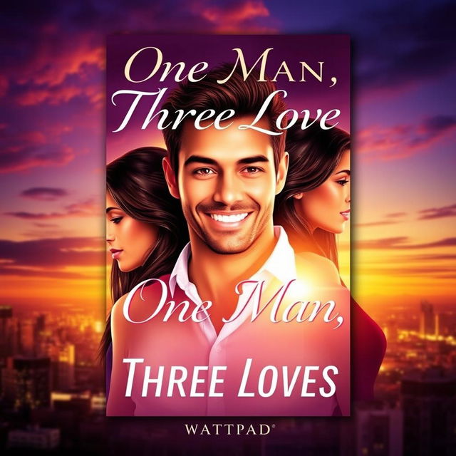 An artistic e-book cover for a Wattpad story illustrating the theme of one man with three loves