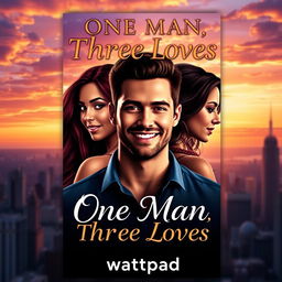 An artistic e-book cover for a Wattpad story illustrating the theme of one man with three loves