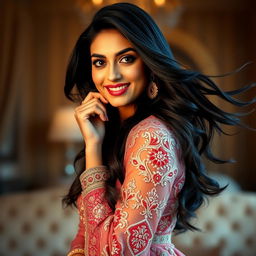 A highly detailed portrait of a glamorous South Asian actress, inspired by Kajal Aggarwal