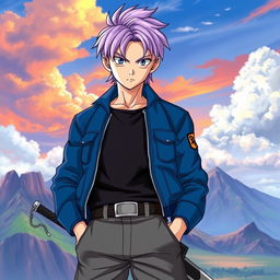 A realistic portrayal of Trunks from Dragon Ball Z standing confidently