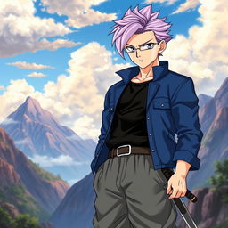 A realistic portrayal of Trunks from Dragon Ball Z standing confidently