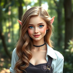 A young woman resembling Sabrina Carpenter, featuring fair skin and pointy ears
